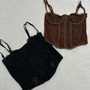 SHEIN Black and Brown Lace Bustier Tops